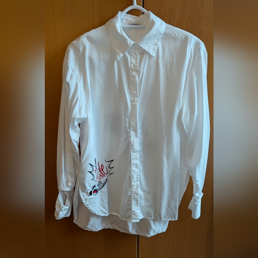 Disney white button down top size M